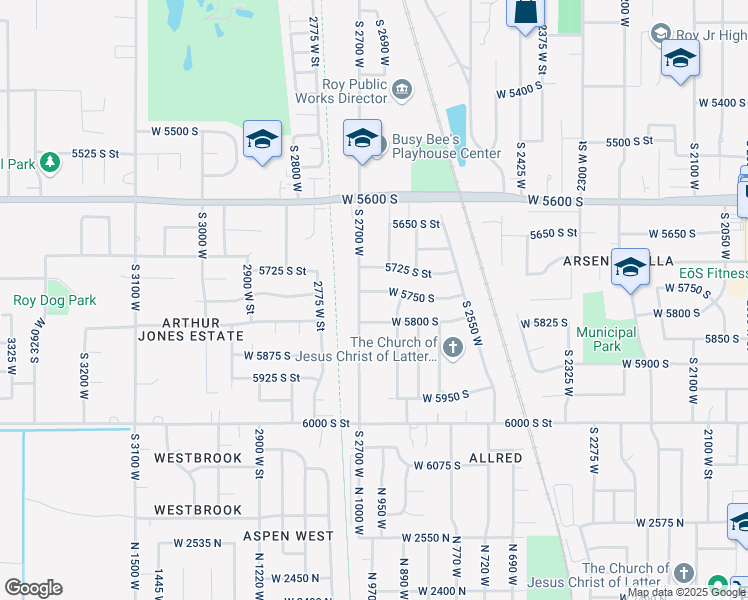 map of restaurants, bars, coffee shops, grocery stores, and more near 2647 West 5750 South in Roy