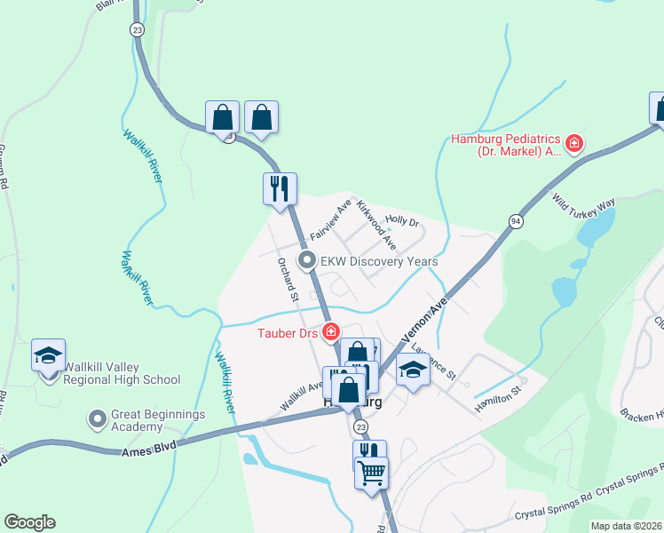 map of restaurants, bars, coffee shops, grocery stores, and more near 19 Winding Brook Road in Hamburg