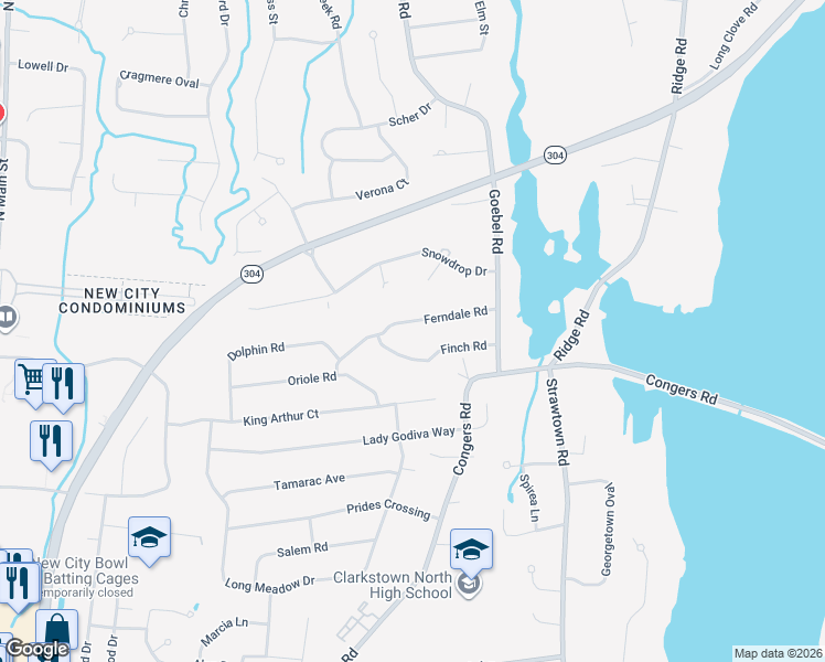 map of restaurants, bars, coffee shops, grocery stores, and more near 17 Ferndale Road in New City