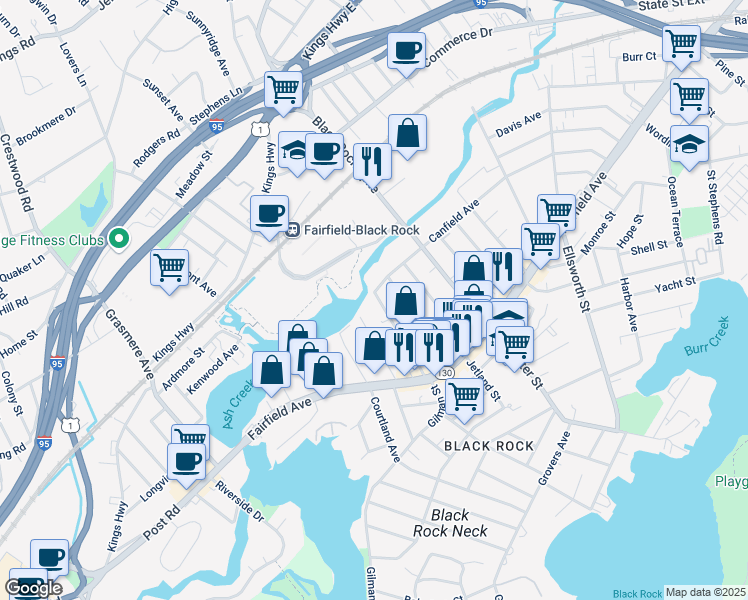 map of restaurants, bars, coffee shops, grocery stores, and more near 239 Fox Street in Bridgeport