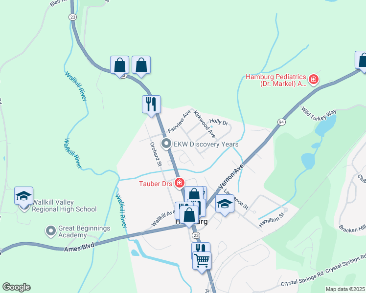 map of restaurants, bars, coffee shops, grocery stores, and more near 19 Winding Brook Road in Hamburg