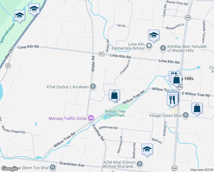 map of restaurants, bars, coffee shops, grocery stores, and more near 2 Roven Road in Monsey