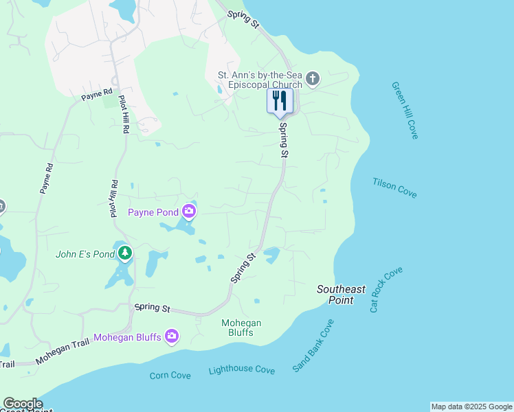 map of restaurants, bars, coffee shops, grocery stores, and more near 320 Spring Street in New Shoreham