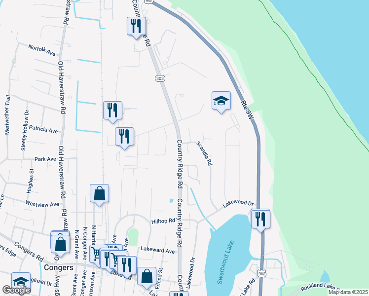 map of restaurants, bars, coffee shops, grocery stores, and more near 10 Beth Lane in Congers
