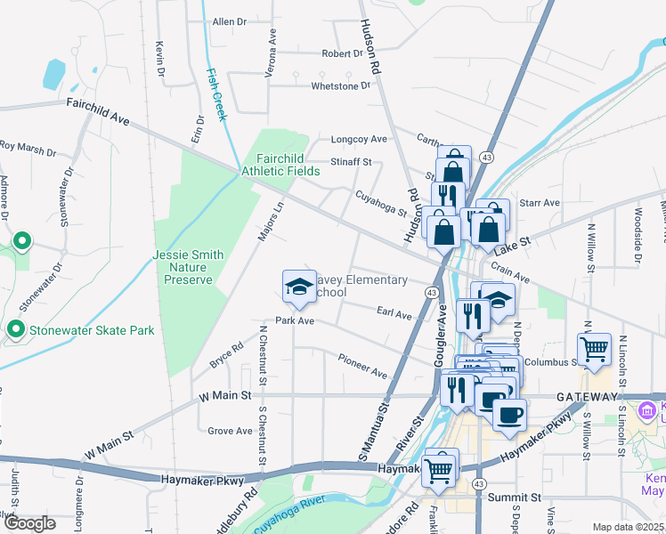 map of restaurants, bars, coffee shops, grocery stores, and more near 338 Woodard Avenue in Kent