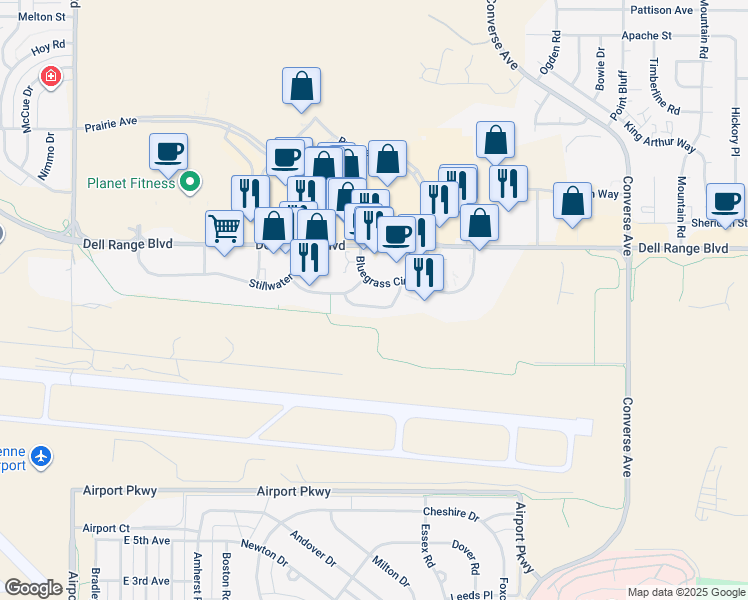 map of restaurants, bars, coffee shops, grocery stores, and more near 1828 Edgewater Avenue in Cheyenne