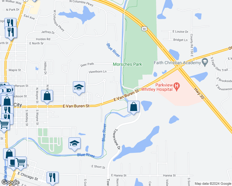 map of restaurants, bars, coffee shops, grocery stores, and more near 214 Park Terrace Boulevard in Columbia City