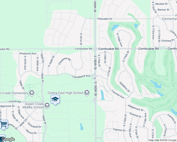 map of restaurants, bars, coffee shops, grocery stores, and more near 10208 South 180th Avenue Circle in Omaha