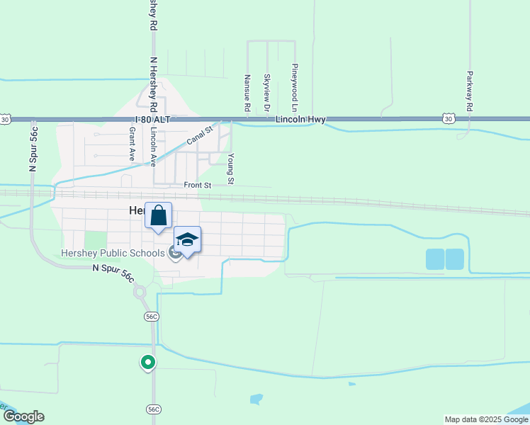 map of restaurants, bars, coffee shops, grocery stores, and more near 601 East 1st Street in Hershey