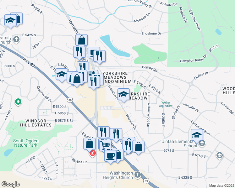 map of restaurants, bars, coffee shops, grocery stores, and more near 1805 East 5750 South in Ogden