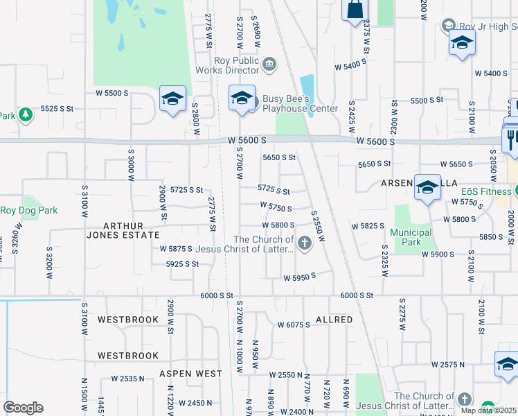 map of restaurants, bars, coffee shops, grocery stores, and more near 2647 West 5750 South in Roy