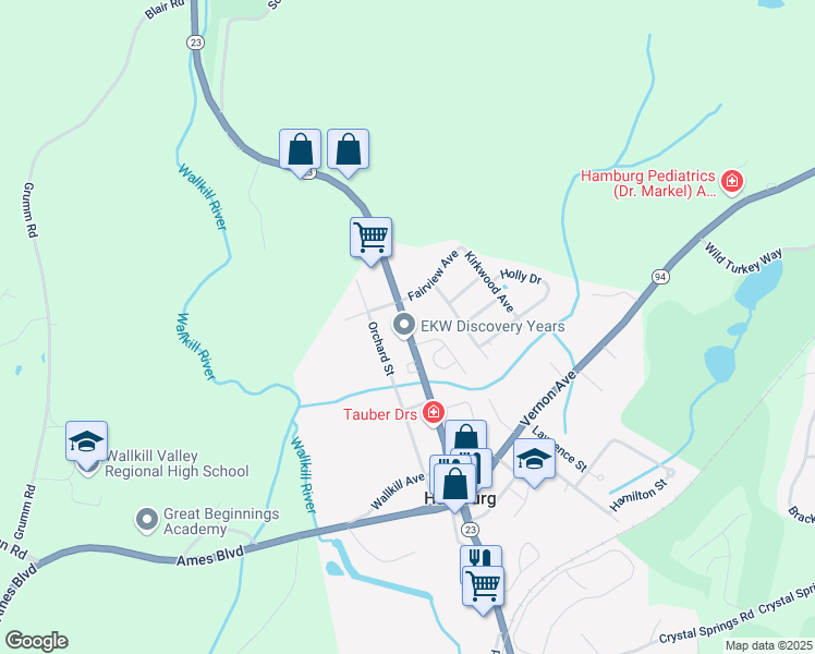 map of restaurants, bars, coffee shops, grocery stores, and more near 65 New Jersey 23 in Hamburg