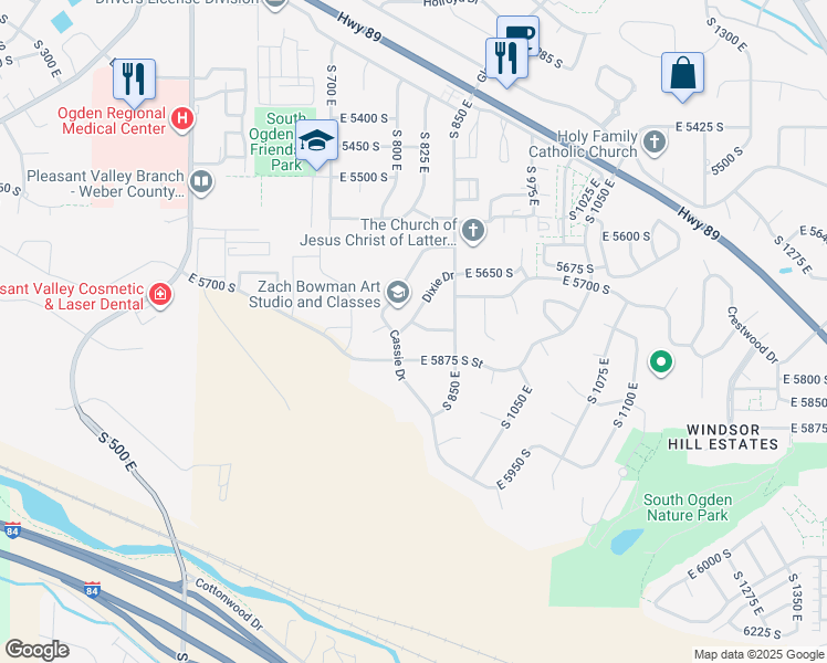 map of restaurants, bars, coffee shops, grocery stores, and more near 813 East 5750 South in Ogden