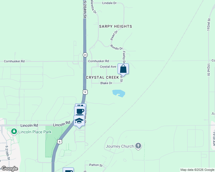 map of restaurants, bars, coffee shops, grocery stores, and more near 20213 Blake Dr in Gretna