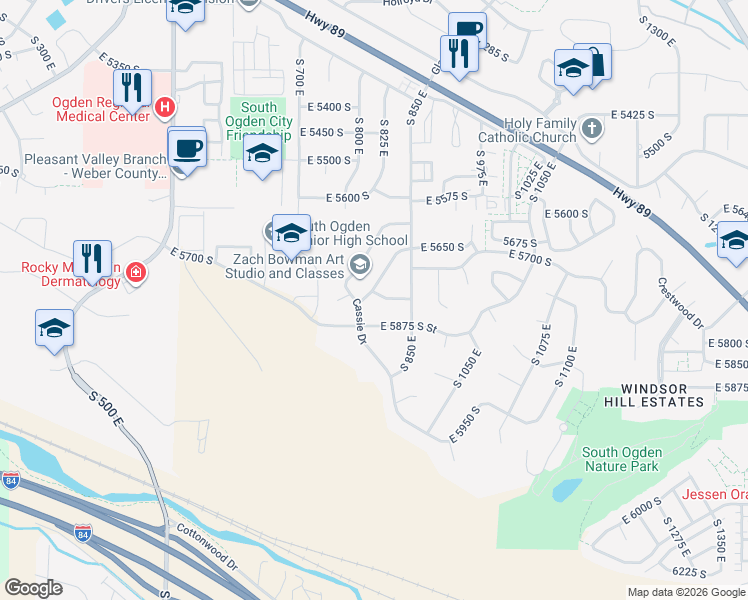 map of restaurants, bars, coffee shops, grocery stores, and more near 813 East 5750 South in Ogden