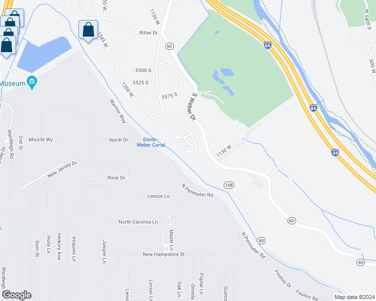 map of restaurants, bars, coffee shops, grocery stores, and more near 5749 South Weber Drive in Ogden