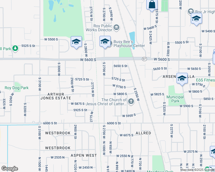 map of restaurants, bars, coffee shops, grocery stores, and more near 2647 West 5750 South in Roy