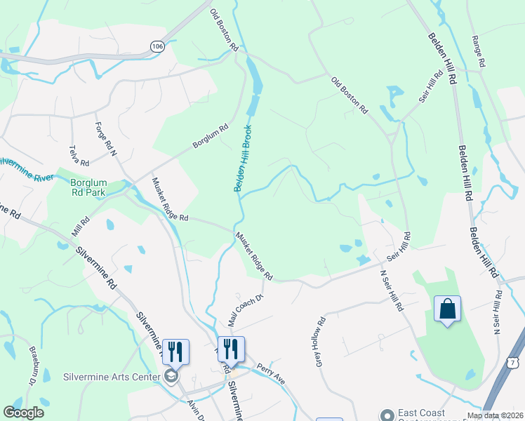 map of restaurants, bars, coffee shops, grocery stores, and more near 70 Musket Ridge Road in Wilton