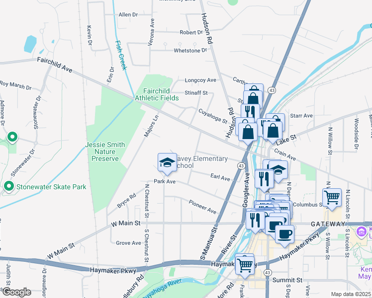 map of restaurants, bars, coffee shops, grocery stores, and more near 338 Woodard Avenue in Kent