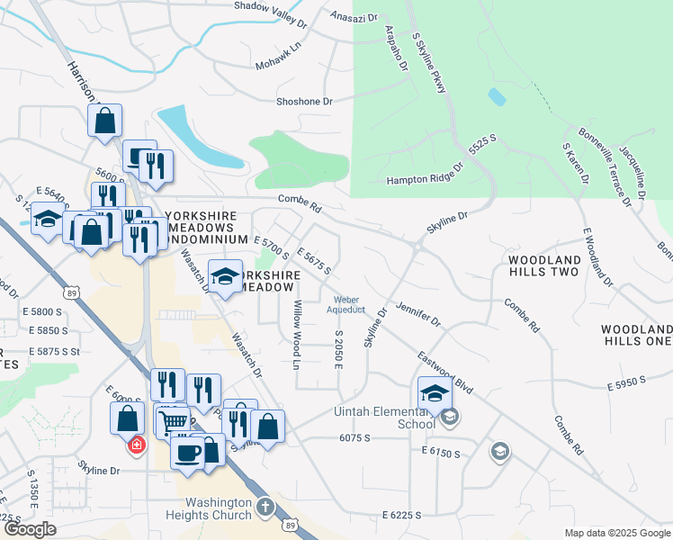 map of restaurants, bars, coffee shops, grocery stores, and more near 1999 Jennifer Drive in Ogden