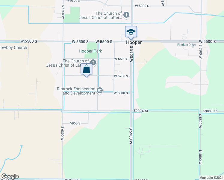 map of restaurants, bars, coffee shops, grocery stores, and more near 5785 South 6000 West in Hooper