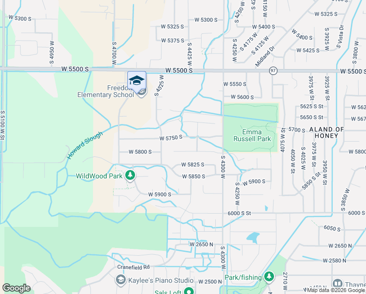 map of restaurants, bars, coffee shops, grocery stores, and more near South 4450 West in Hooper