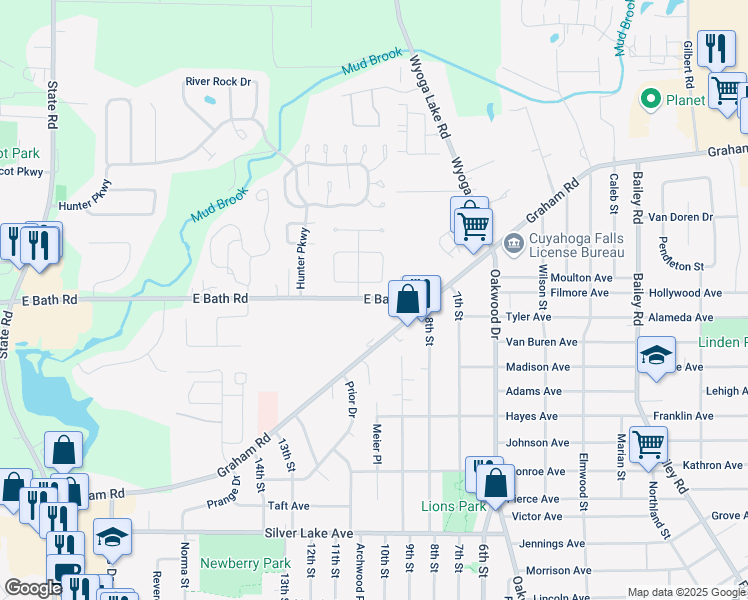map of restaurants, bars, coffee shops, grocery stores, and more near 432 East Bath Road in Cuyahoga Falls