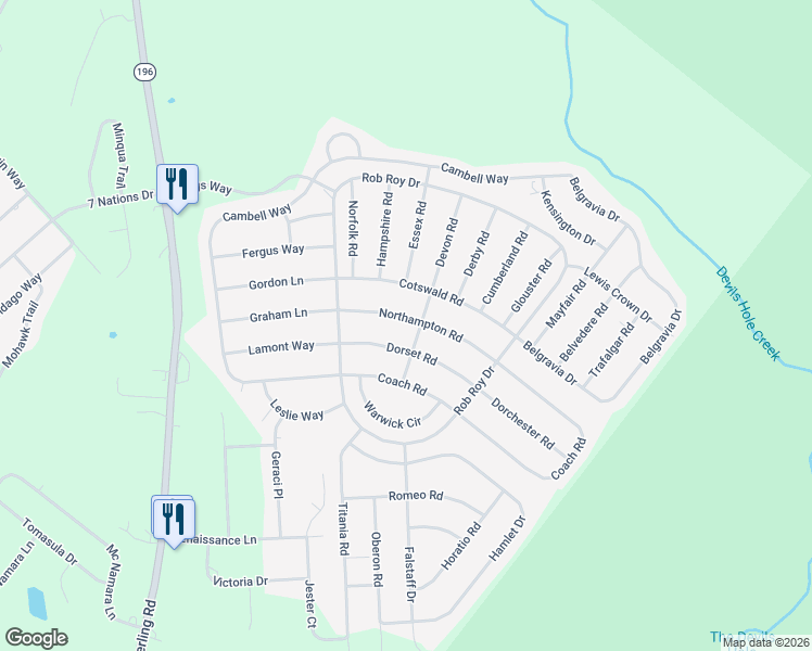 map of restaurants, bars, coffee shops, grocery stores, and more near 2918 Northampton Road in Tobyhanna