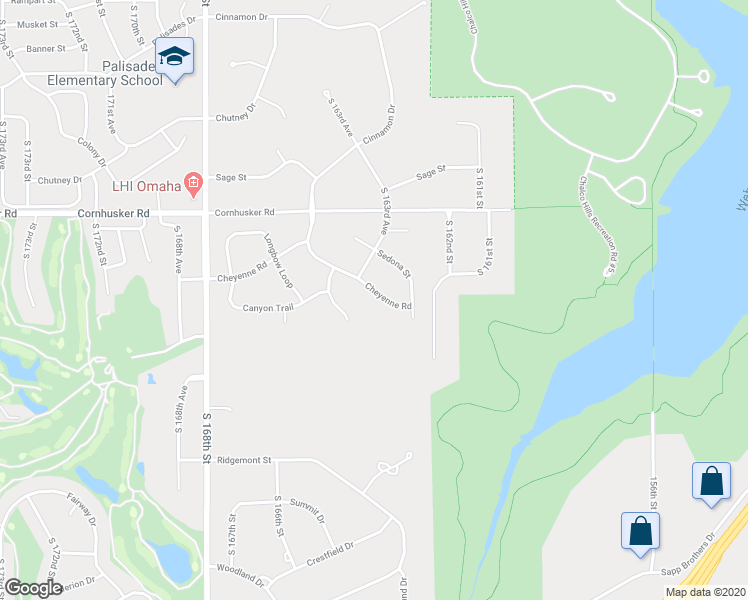 map of restaurants, bars, coffee shops, grocery stores, and more near 16359 Cheyenne Road in Omaha