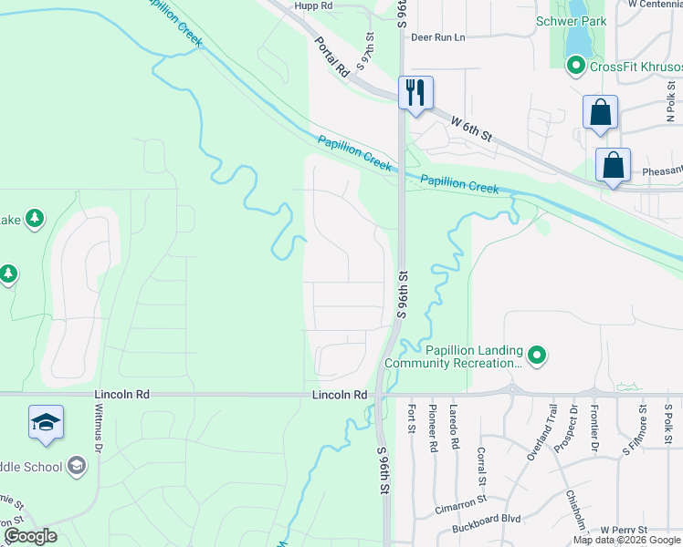 map of restaurants, bars, coffee shops, grocery stores, and more near 10310 South 98th Street in La Vista