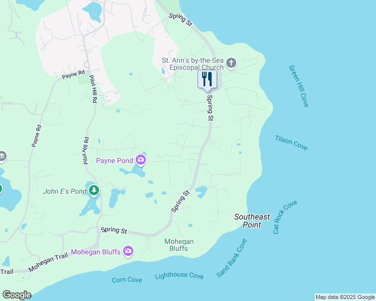map of restaurants, bars, coffee shops, grocery stores, and more near 320 Spring Street in New Shoreham