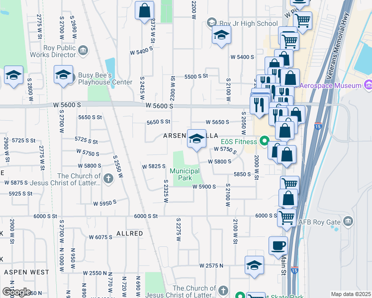 map of restaurants, bars, coffee shops, grocery stores, and more near 5734 South 2250 West in Roy