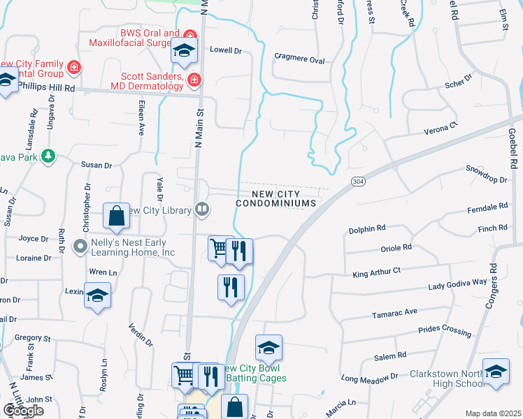 map of restaurants, bars, coffee shops, grocery stores, and more near 16 Squadron Boulevard in New City