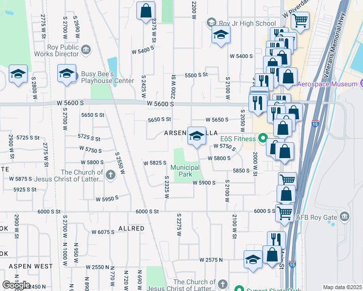 map of restaurants, bars, coffee shops, grocery stores, and more near 5734 South 2250 West in Roy