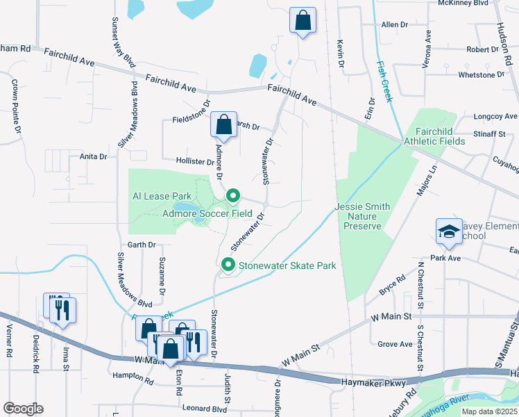 map of restaurants, bars, coffee shops, grocery stores, and more near 800 Admore Drive in Kent