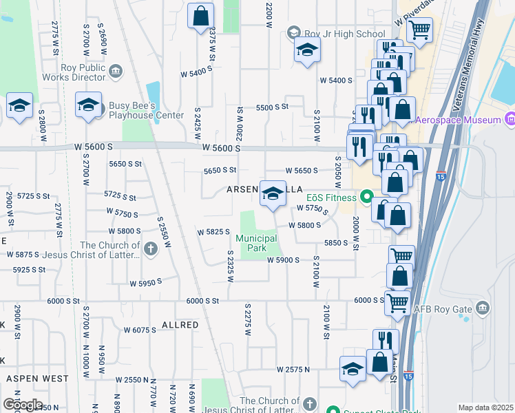 map of restaurants, bars, coffee shops, grocery stores, and more near 5734 South 2250 West in Roy