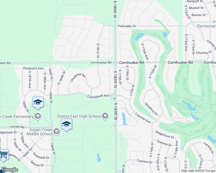 map of restaurants, bars, coffee shops, grocery stores, and more near 10208 South 180th Avenue Circle in Omaha