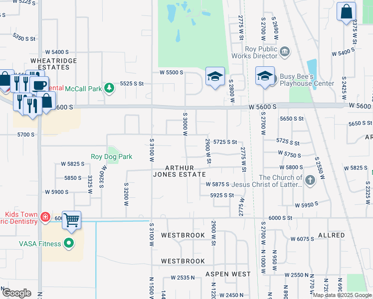 map of restaurants, bars, coffee shops, grocery stores, and more near 2995 West 5750 South in Roy