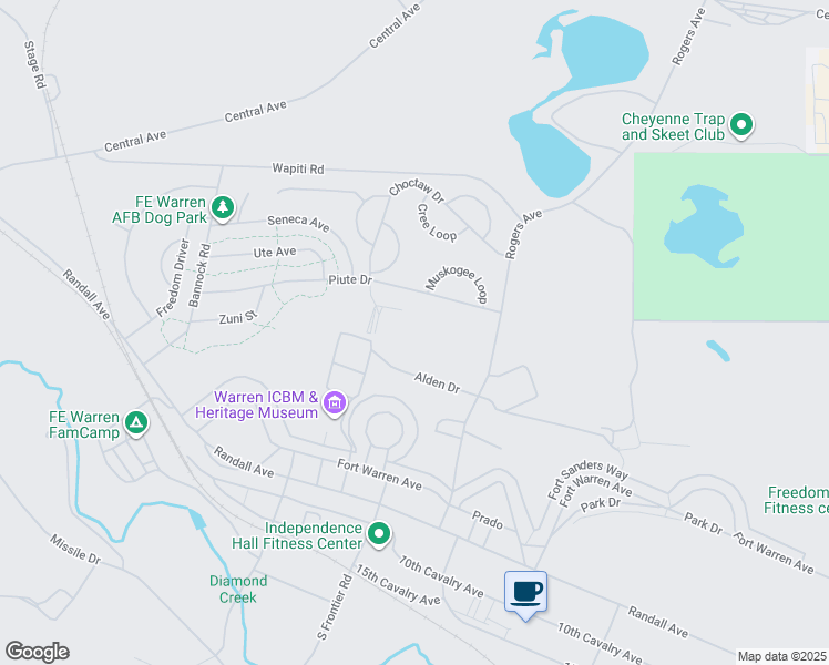 map of restaurants, bars, coffee shops, grocery stores, and more near 6900 Alden Drive in Warren Air Force Base