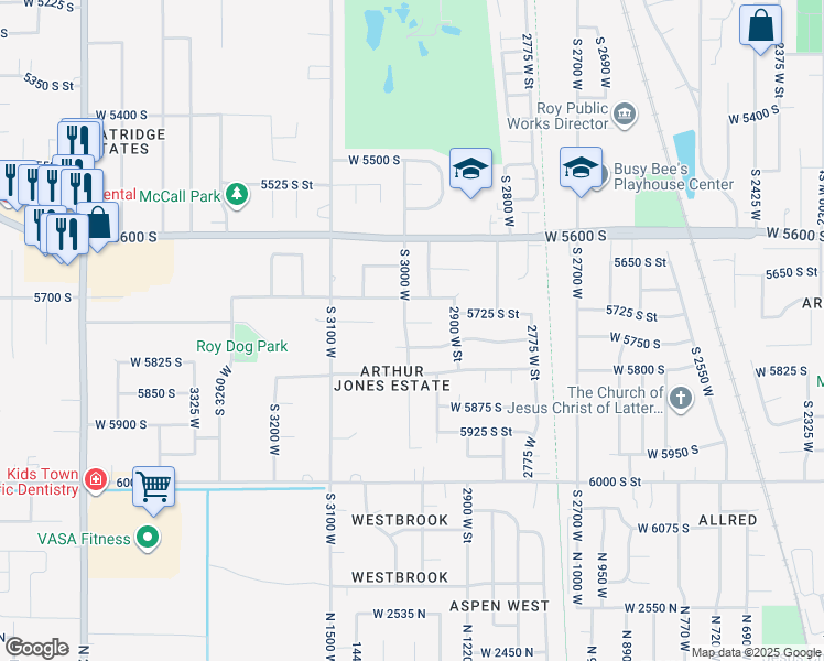map of restaurants, bars, coffee shops, grocery stores, and more near 2995 West 5750 South in Roy