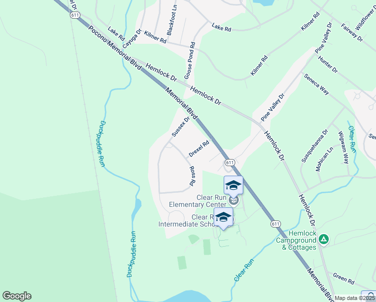 map of restaurants, bars, coffee shops, grocery stores, and more near Drexel Road in Tobyhanna