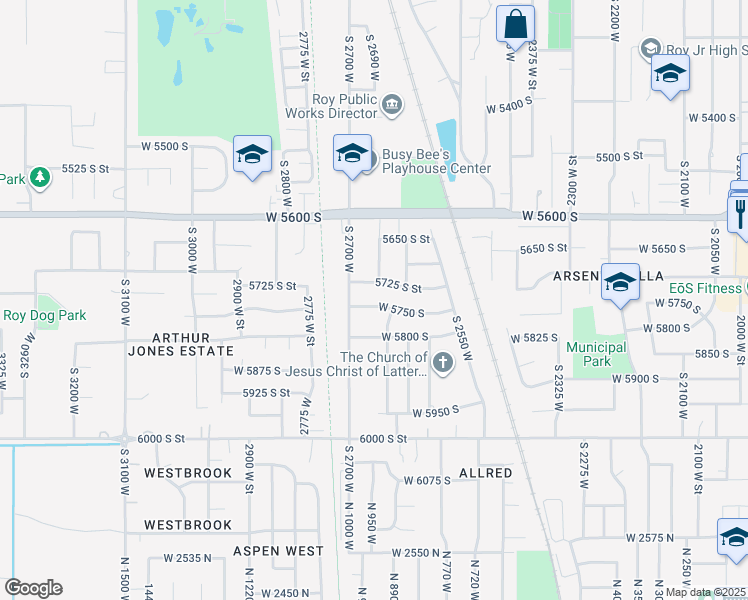 map of restaurants, bars, coffee shops, grocery stores, and more near 2648 West 5750 South in Roy