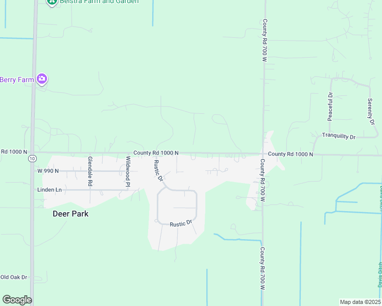 map of restaurants, bars, coffee shops, grocery stores, and more near County Road 1000 North in De Motte
