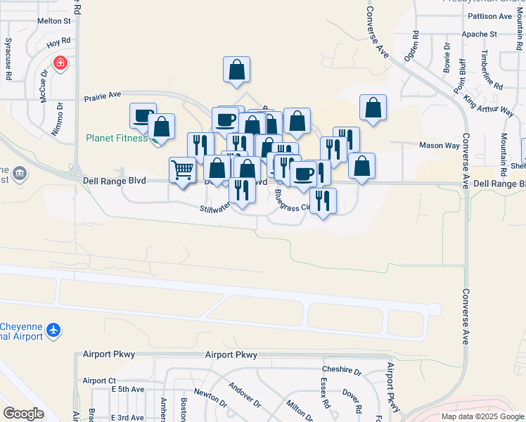 map of restaurants, bars, coffee shops, grocery stores, and more near 1808 Edgewater Avenue in Cheyenne