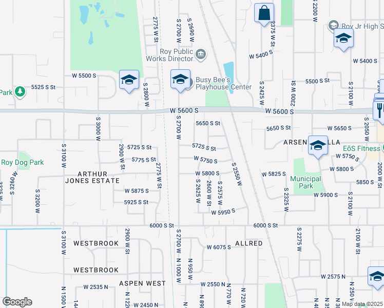 map of restaurants, bars, coffee shops, grocery stores, and more near 2647 West 5750 South in Roy
