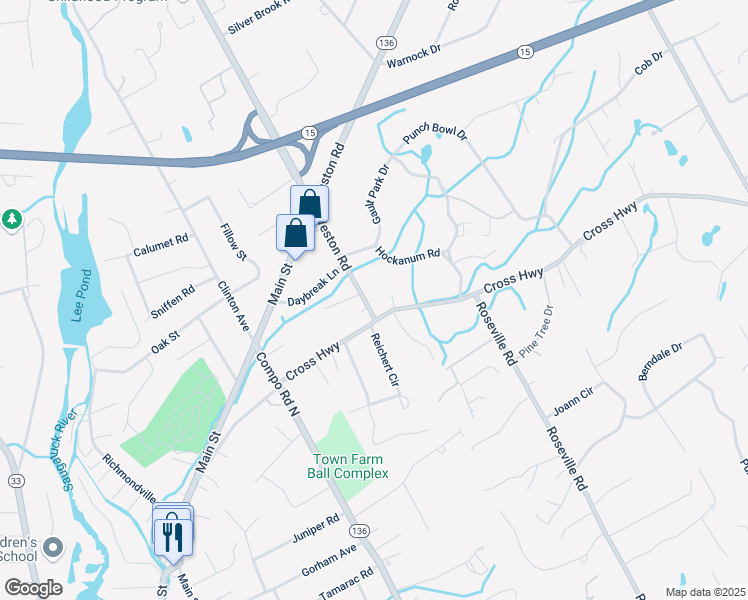 map of restaurants, bars, coffee shops, grocery stores, and more near 1 Weston Road in Westport