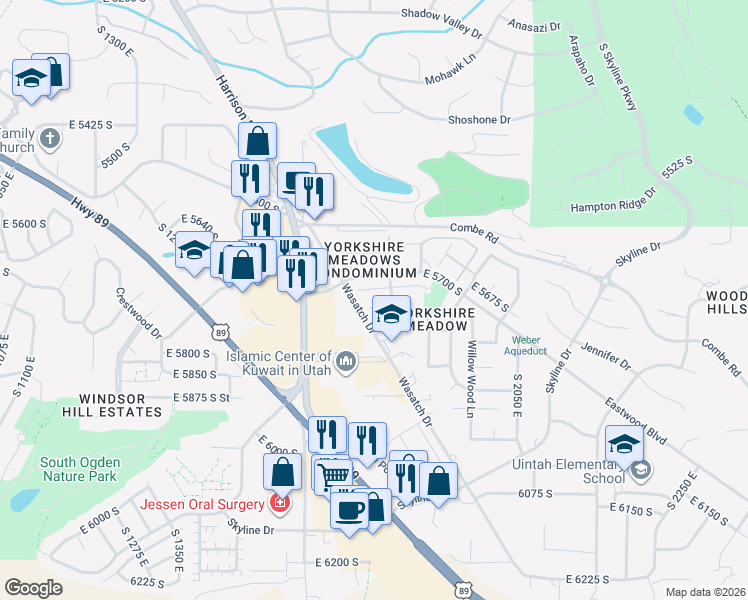 map of restaurants, bars, coffee shops, grocery stores, and more near 1810 East 5750 South in Ogden