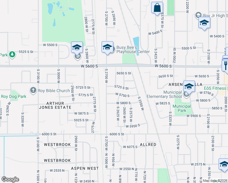 map of restaurants, bars, coffee shops, grocery stores, and more near 2647 West 5750 South in Roy