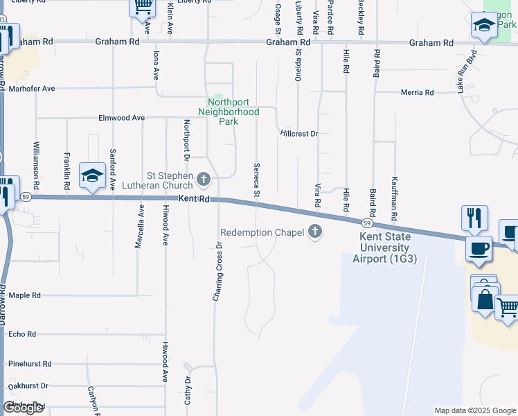 map of restaurants, bars, coffee shops, grocery stores, and more near 3574 Stillwood Boulevard in Stow