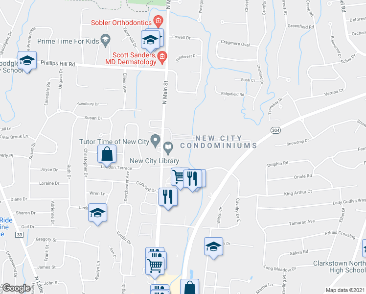 map of restaurants, bars, coffee shops, grocery stores, and more near 12 Heritage Drive in New City